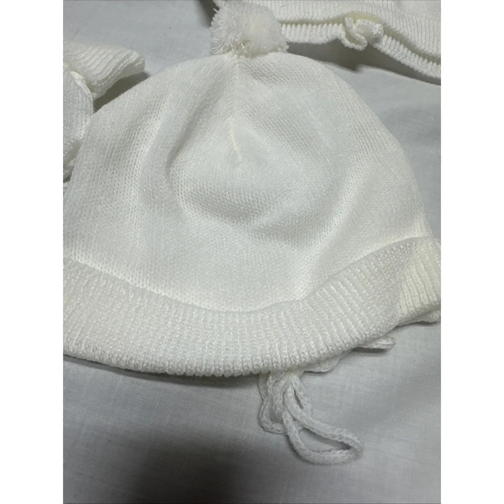 Little Ones 3-Piece Knit Sweater Set for Newborn Baby Solid White Baptism Vtg